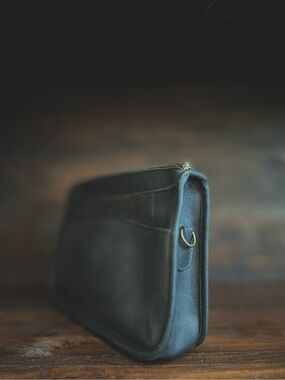 Vintage Michael Green Leather Crossbody Bag | Minimalist Black